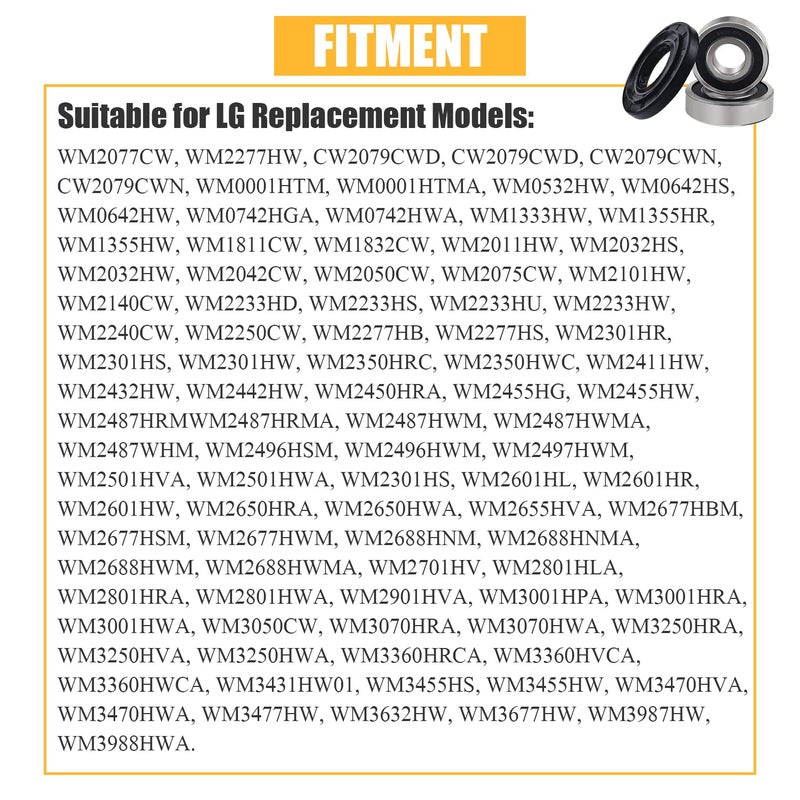 Mekar Front Load Washer Tub Ball Bearings Washing Machine Bearing Kit Suitable for LG & Kenmore Etc Replacement Part 4036ER2004A 4036ER4001B 4280FR4048E 4280FR4048L-Black - Image 2
